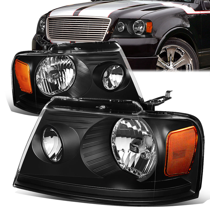 DNA Motoring, 04-08 Ford F-150 06-08 Lincoln Mark LT Headlights - Black Housing Amber Reflector