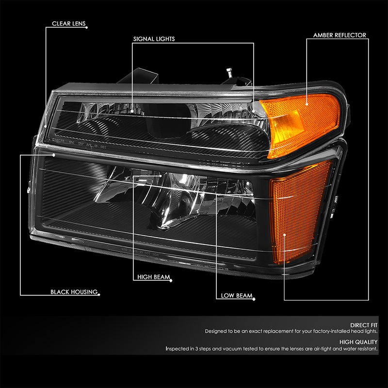 DNA Motoring, 04-12 Chevy Colorado GMC Canyon Headlights+Bumper Lamp - Black Housing Amber Corner