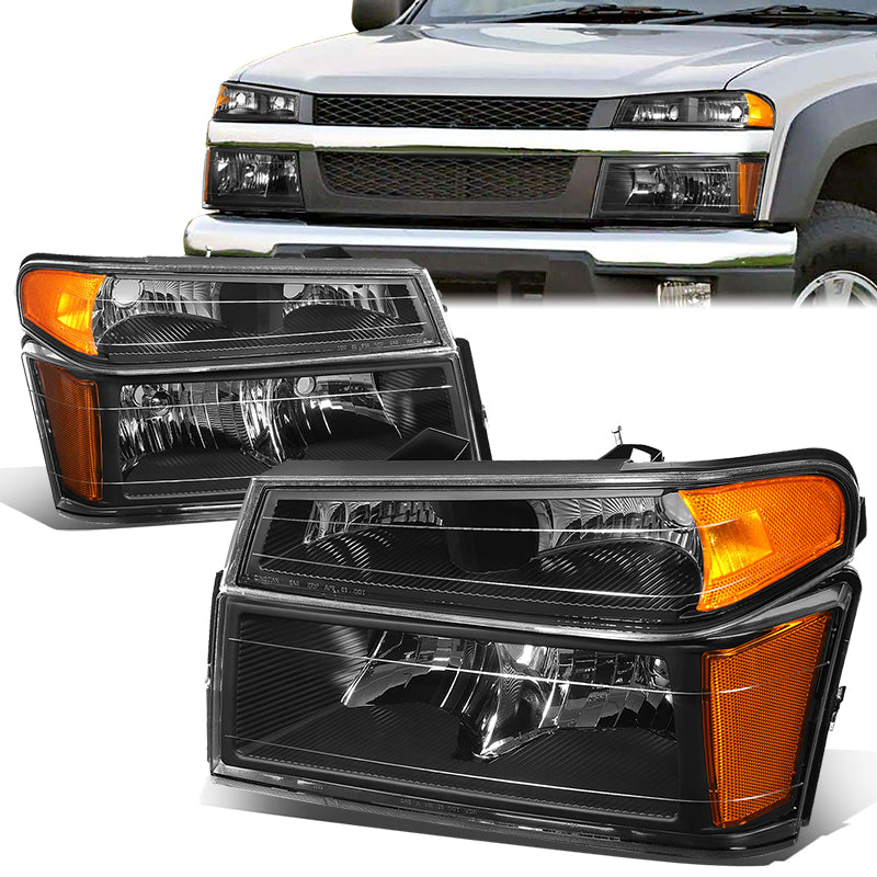 DNA Motoring, 04-12 Chevy Colorado GMC Canyon Headlights+Bumper Lamp - Black Housing Amber Corner