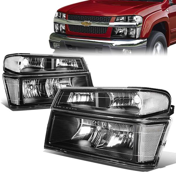 DNA Motoring, 04-12 Chevy Colorado GMC Canyon Headlights+Bumper Lamp - Black Housing Clear Corner