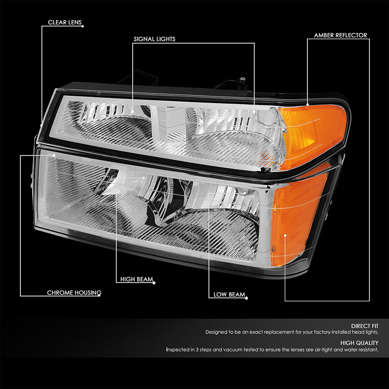 DNA Motoring, 04-12 Chevy Colorado GMC Canyon Headlights+Bumper Lamp - Chrome Housing Amber Corner