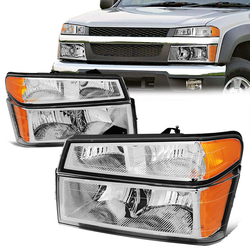 DNA Motoring, 04-12 Chevy Colorado GMC Canyon Headlights+Bumper Lamp - Chrome Housing Amber Corner