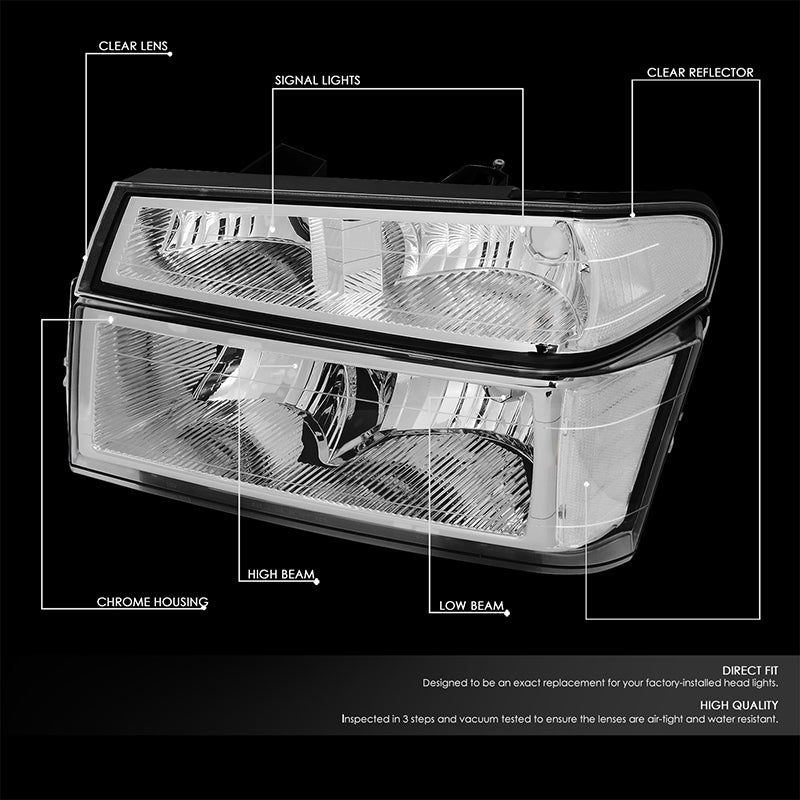 DNA Motoring, 04-12 Chevy Colorado GMC Canyon Headlights+Bumper Lamp - Chrome Housing Clear Corner