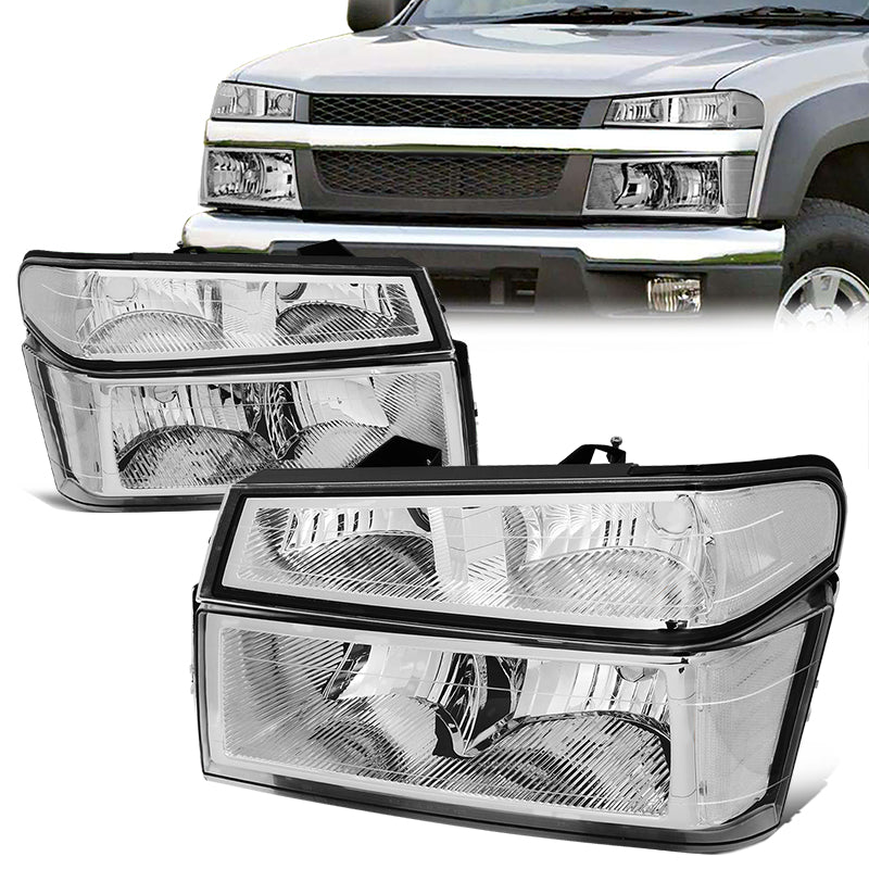 DNA Motoring, 04-12 Chevy Colorado GMC Canyon Headlights+Bumper Lamp - Chrome Housing Clear Corner