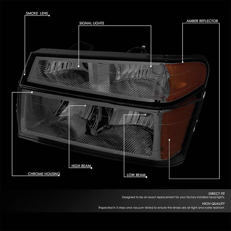 DNA Motoring, 04-12 Chevy Colorado GMC Canyon Headlights+Bumper Lamp - Smoked Housing Amber Corner