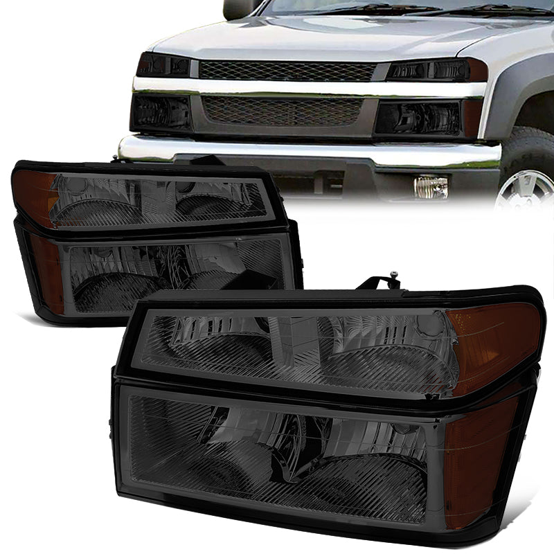 DNA Motoring, 04-12 Chevy Colorado GMC Canyon Headlights+Bumper Lamp - Smoked Housing Amber Corner