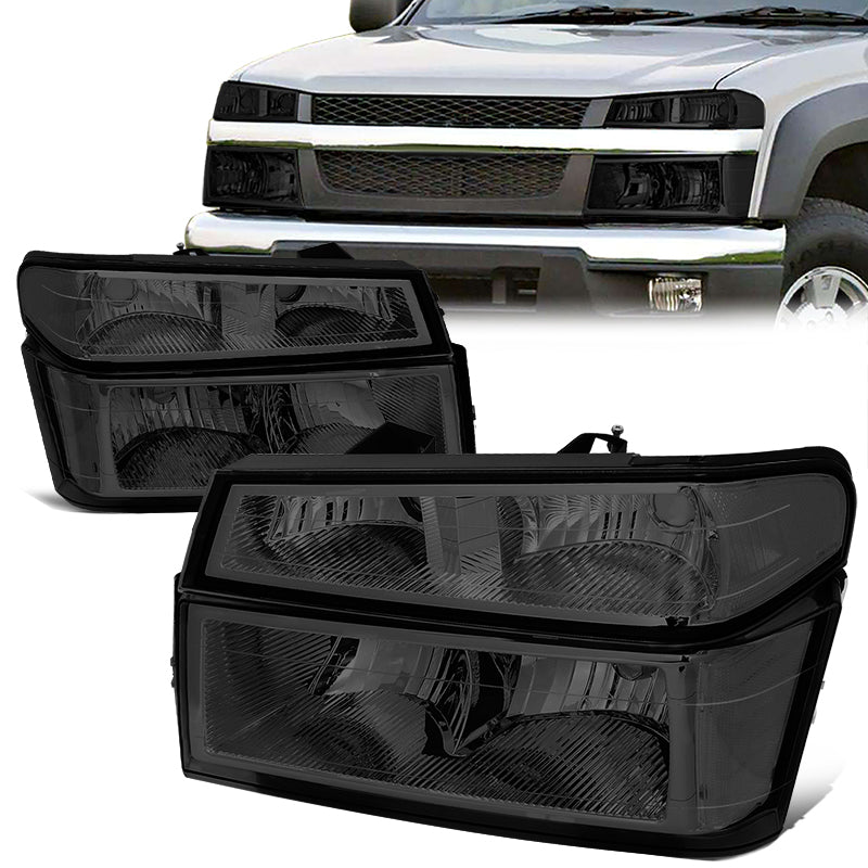 DNA Motoring, 04-12 Chevy Colorado GMC Canyon Headlights+Bumper Lamp - Smoked Housing Clear Corner