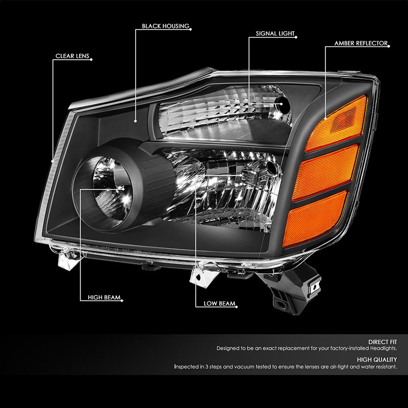 DNA Motoring, 04-15 Nissan Titan 05-07 Armada Headlights - Black Housing Amber Corner