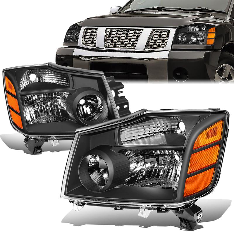 DNA Motoring, 04-15 Nissan Titan 05-07 Armada Headlights - Black Housing Amber Corner