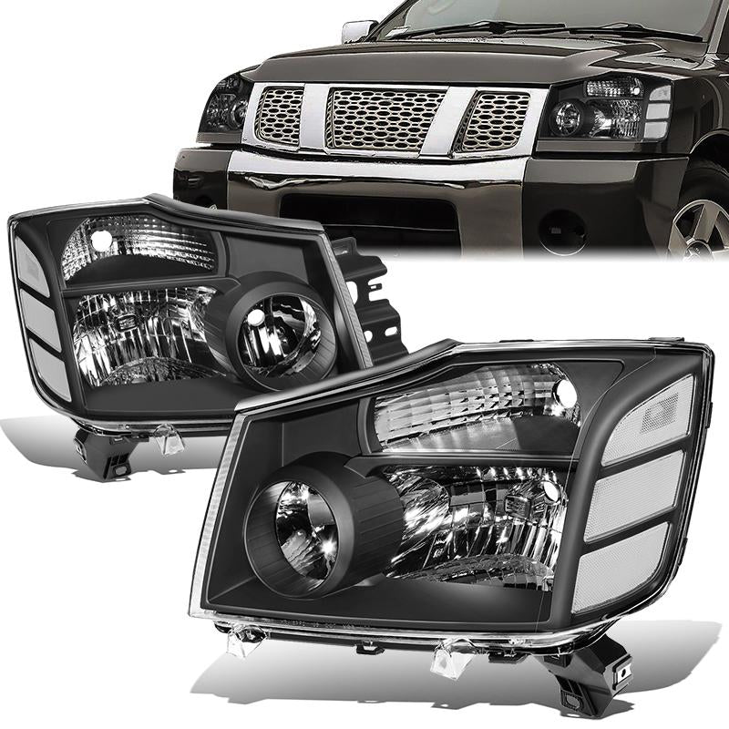 DNA Motoring, 04-15 Nissan Titan 05-07 Armada Headlights - Black Housing Clear Corner