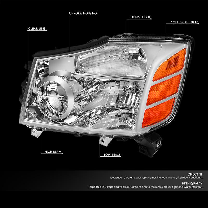 DNA Motoring, 04-15 Nissan Titan 05-07 Armada Headlights - Chrome Housing Amber Corner