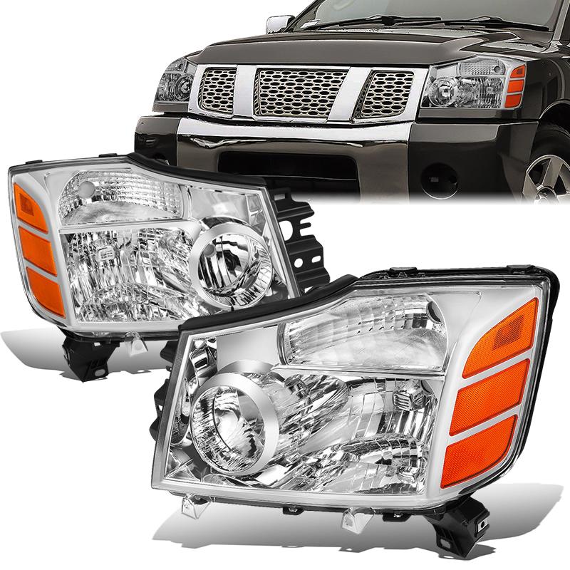 DNA Motoring, 04-15 Nissan Titan 05-07 Armada Headlights - Chrome Housing Amber Corner