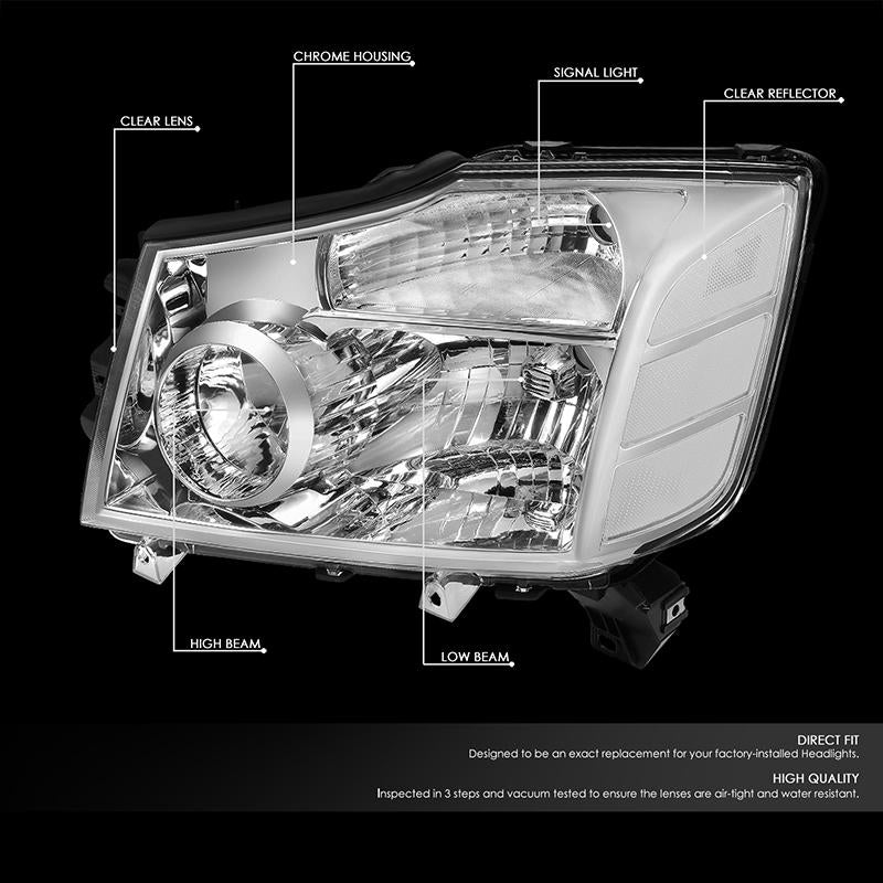 DNA Motoring, 04-15 Nissan Titan 05-07 Armada Headlights - Chrome Housing Clear Corner