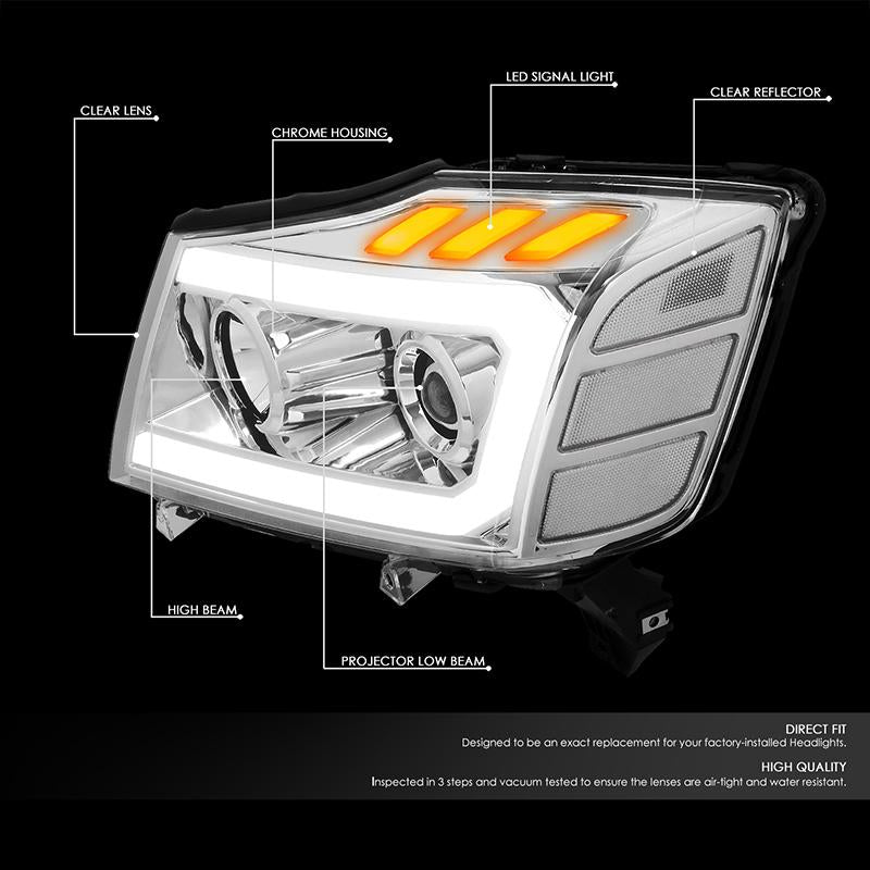 DNA Motoring, 04-15 Nissan Titan 05-07 Armada LED DRL+Turn Signal Projector Headlight - Chrome Clear