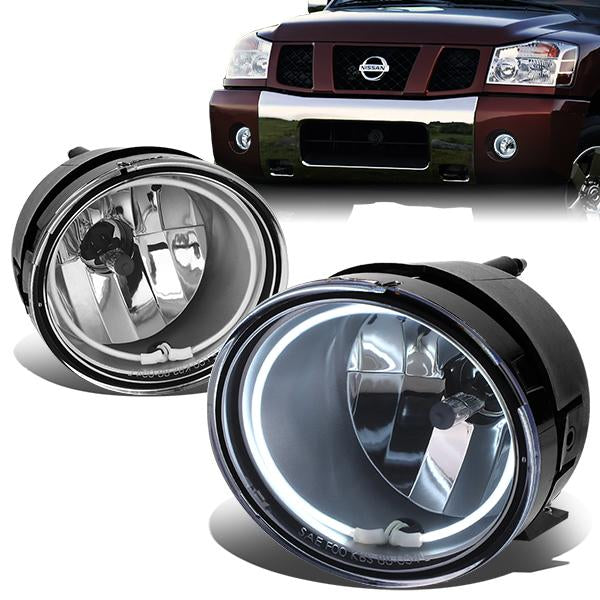 DNA Motoring, 04-15 Nissan Titan Armada Clear Lens Halo-Ring Fog Lights - w/Light Bulbs