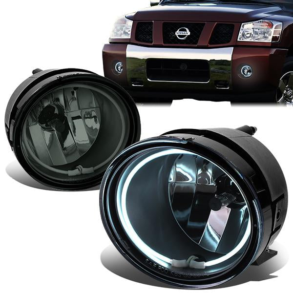 DNA Motoring, 04-15 Nissan Titan Armada Smoked Lens Halo-Ring Fog Lights - w/Light Bulbs