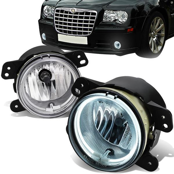 DNA Motoring, 05-10 Chrysler 300 PT Cruiser 07-18 Jeep Wrangler Clear Lens Halo-Ring Fog Lights