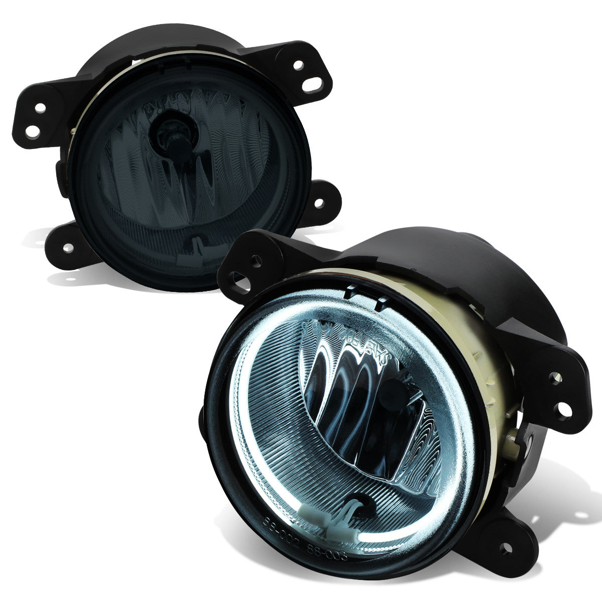 DNA Motoring, 05-10 Chrysler 300 PT Cruiser 07-18 Jeep Wrangler Smoked Lens Halo-Ring Fog Lights