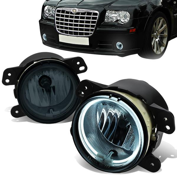 DNA Motoring, 05-10 Chrysler 300 PT Cruiser 07-18 Jeep Wrangler Smoked Lens Halo-Ring Fog Lights