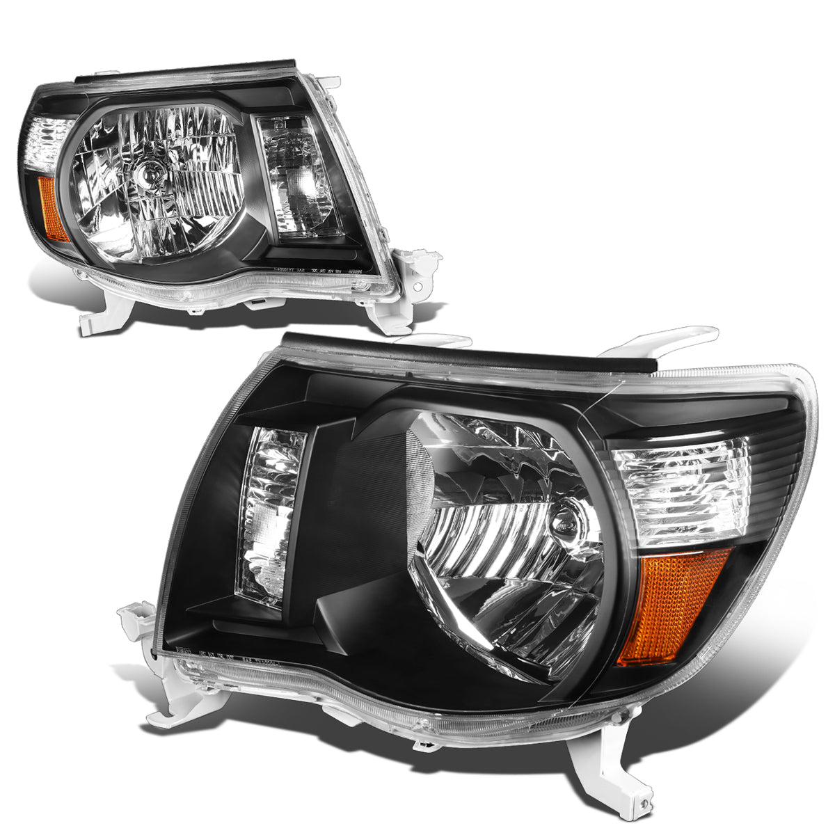 DNA Motoring, 05-11 Toyota Tacoma Headlights - Black Housing Amber Corner