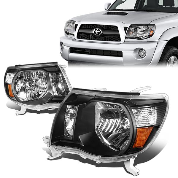 DNA Motoring, 05-11 Toyota Tacoma Headlights - Black Housing Amber Corner