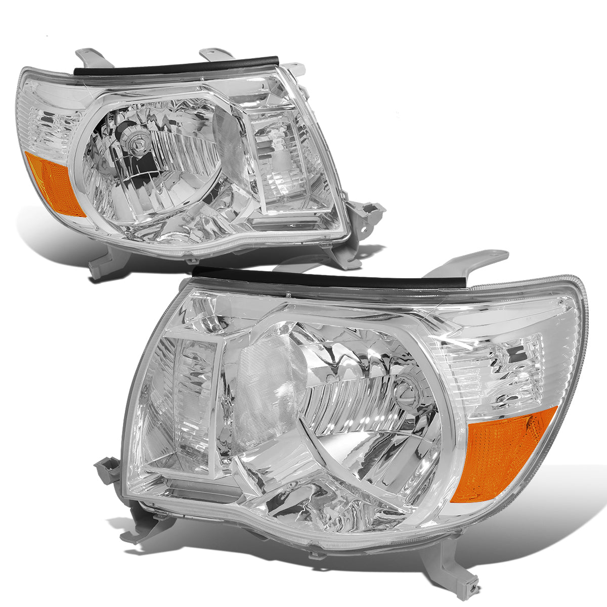 DNA Motoring, 05-11 Toyota Tacoma Headlights - Chrome Housing Amber Corner