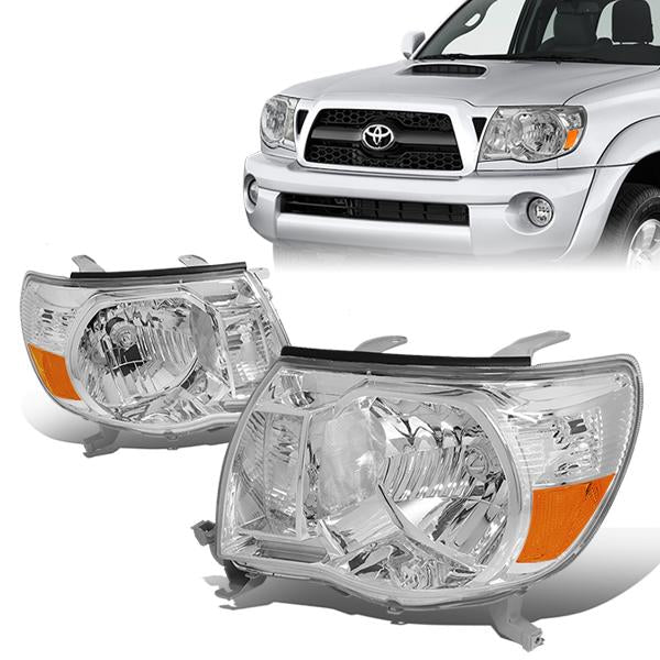 DNA Motoring, 05-11 Toyota Tacoma Headlights - Chrome Housing Amber Corner