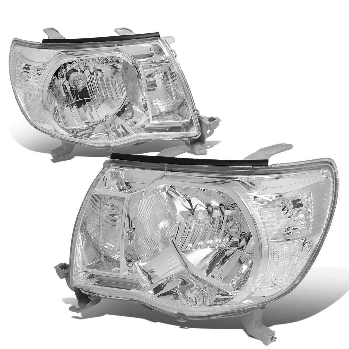 DNA Motoring, 05-11 Toyota Tacoma Headlights - Chrome Housing Clear Corner