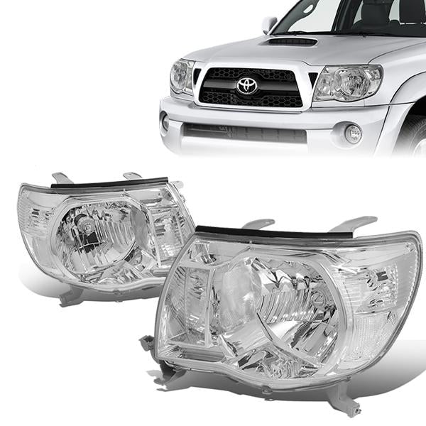 DNA Motoring, 05-11 Toyota Tacoma Headlights - Chrome Housing Clear Corner