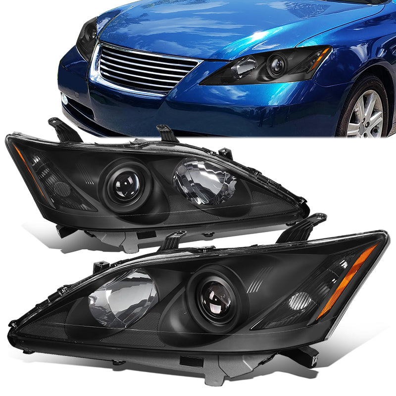 DNA Motoring, 07-09 Lexus ES350 Projector Headlights - Black Housing with Amber Corner