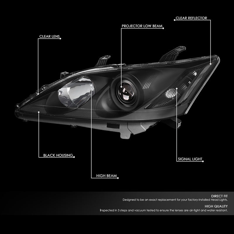 DNA Motoring, 07-09 Lexus ES350 Projector Headlights - Black Housing with Clear Corner