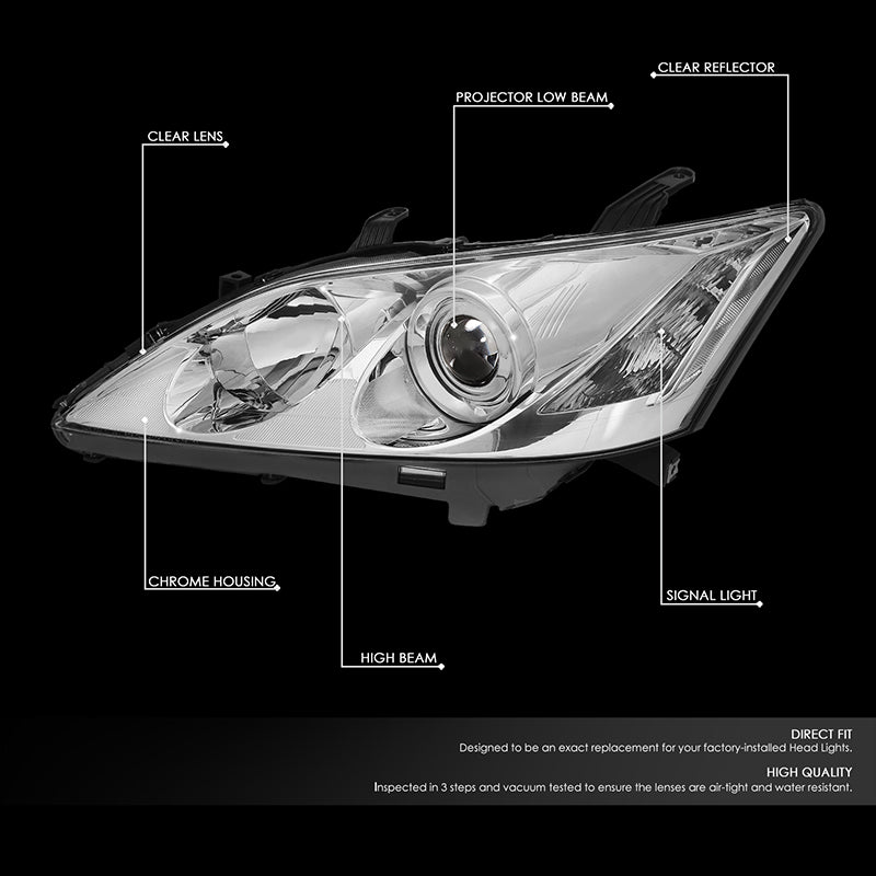 DNA Motoring, 07-09 Lexus ES350 Projector Headlights - Chrome Housing with Clear Corner