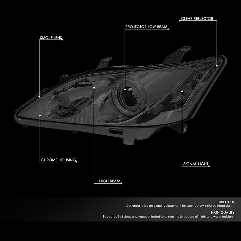 DNA Motoring, 07-09 Lexus ES350 Projector Headlights - Chrome Housing with Tinted Lens