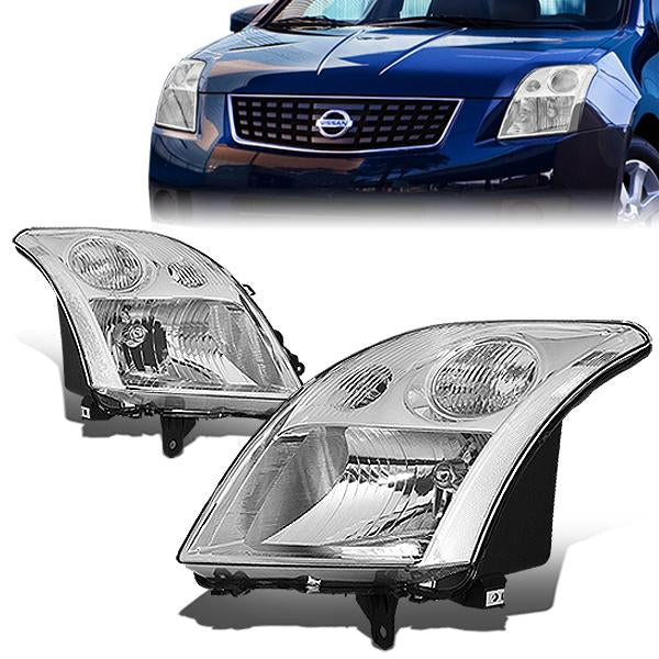 DNA Motoring, 07-09 Nissan Sentra Headlights - Chrome Housing Clear Corner