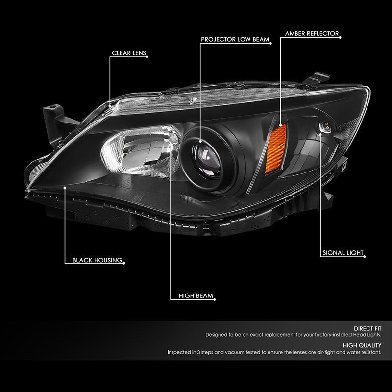 DNA Motoring, 08-11 Subaru Impreza Projector Headlights - Black Housing with Amber Corner