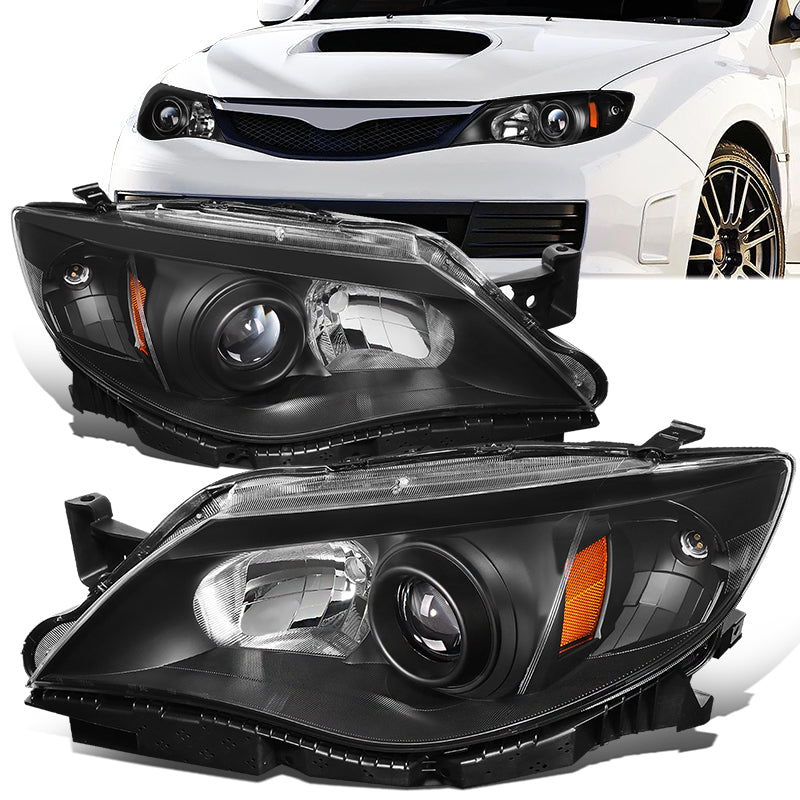 DNA Motoring, 08-11 Subaru Impreza Projector Headlights - Black Housing with Amber Corner