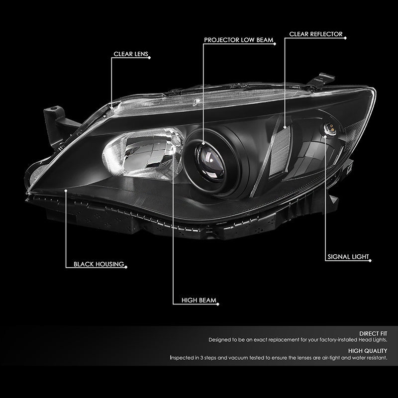 DNA Motoring, 08-11 Subaru Impreza Projector Headlights - Black Housing with Clear Corner