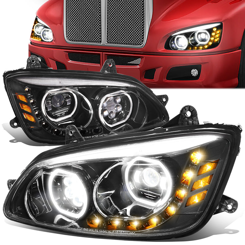 DNA Motoring, 08-19 Kenworth T170 T270 T370 T300 T660 T700 Full LED Projector Headlights (Black Housing)