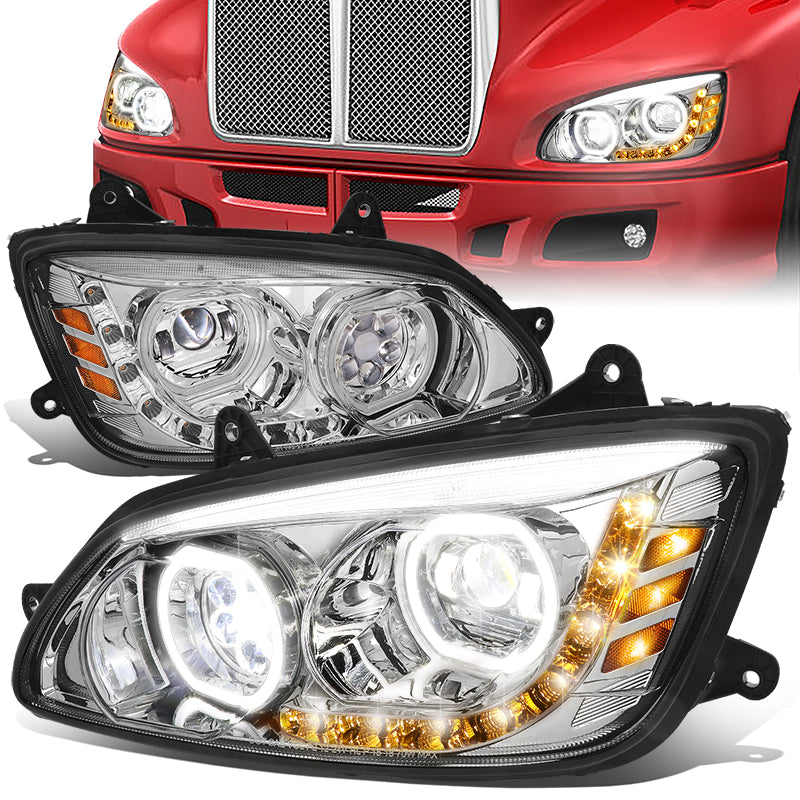 DNA Motoring, 08-19 Kenworth T170 T270 T370 T300 T660 T700 Full LED Projector Headlights (Chrome Housing)