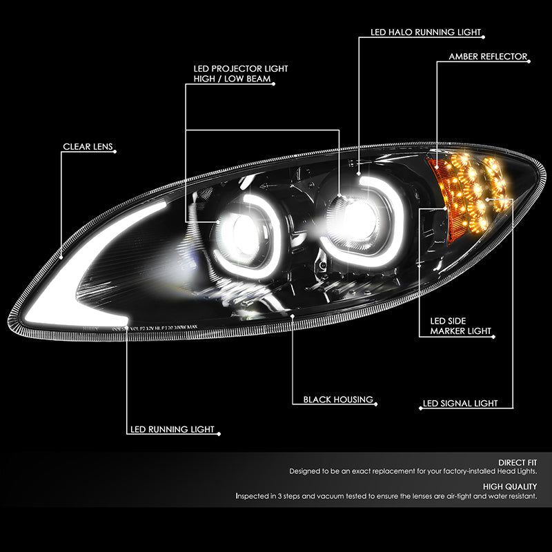 DNA Motoring, 09-18 International Harvester ProStar Full LED Projector Headlights - C-Style Halo DRL (Black Housing)