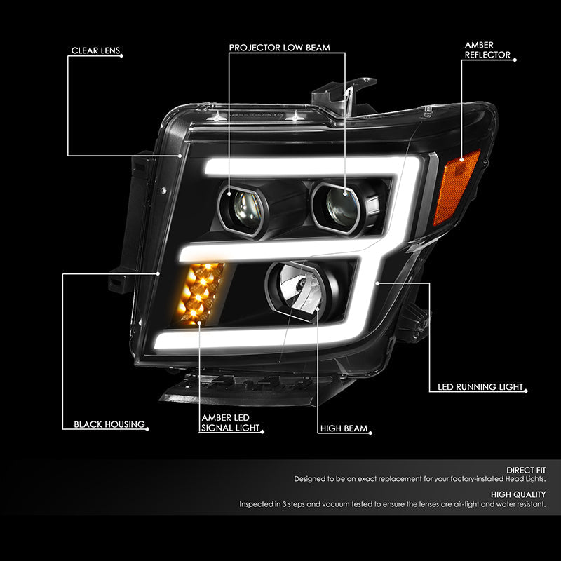 DNA Motoring, 16-22 Nissan Titan XD E-LED DRL Projector Headlights - Black Housing Amber Corner