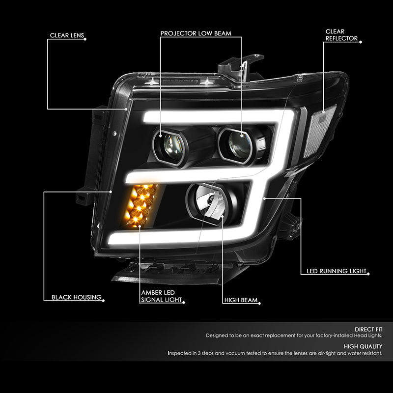 DNA Motoring, 16-22 Nissan Titan XD E-LED DRL Projector Headlights - Black Housing Clear Corner