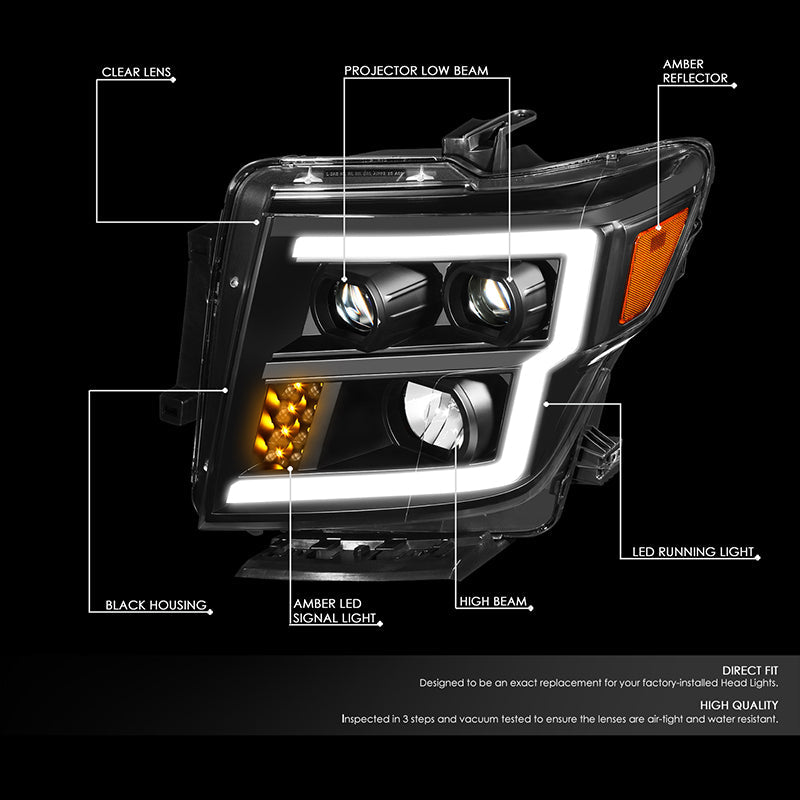 DNA Motoring, 16-22 Nissan Titan XD LED DRL Projector Headlights - Black Housing Amber Corner