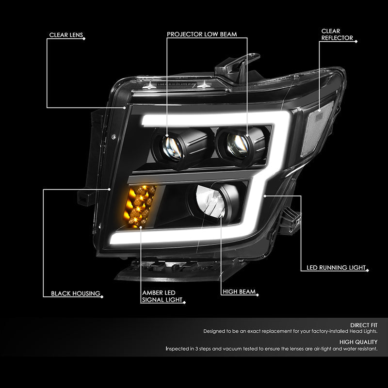 DNA Motoring, 16-22 Nissan Titan XD LED DRL Projector Headlights - Black Housing Clear Corner