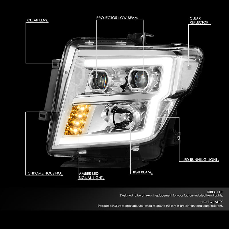 DNA Motoring, 16-22 Nissan Titan XD LED DRL Projector Headlights - Chrome Housing Clear Corner