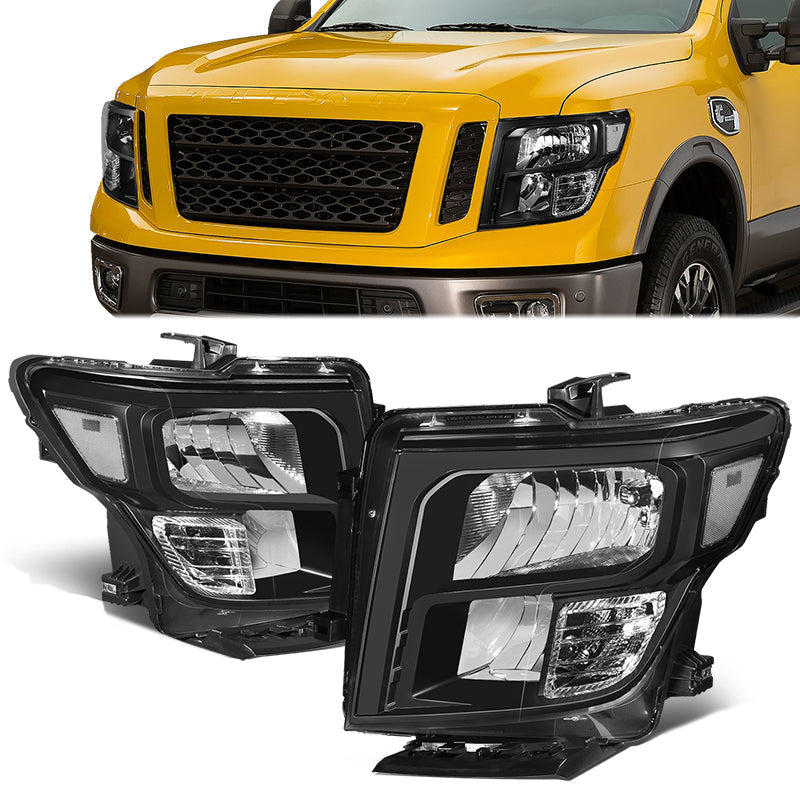 DNA Motoring, 16-22 Nissan Titan XD OE Style Headlights - Black Housing Clear Corner