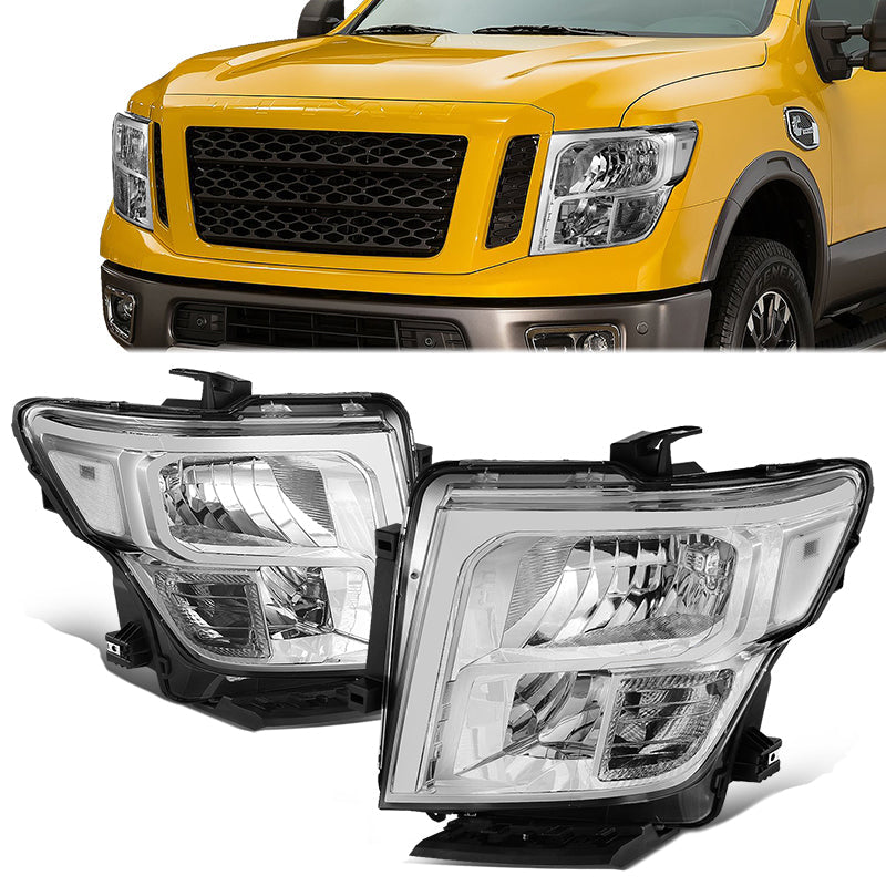 DNA Motoring, 16-22 Nissan Titan XD OE Style Headlights - Chrome Housing Clear Corner