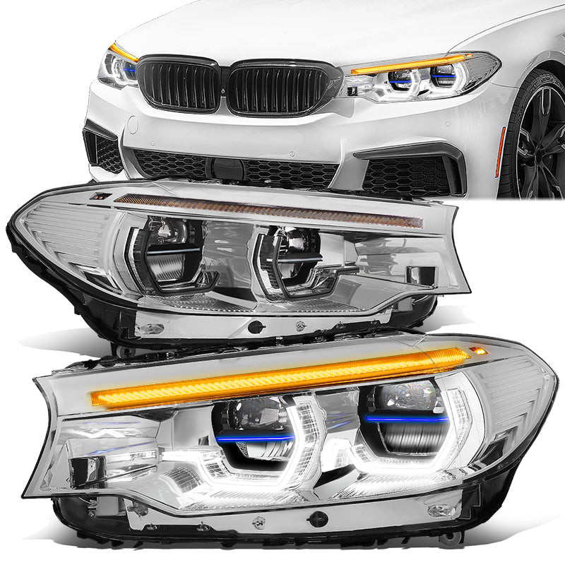 DNA Motoring, 17-20 BMW 530i 540i G30 3-Stage Boot-Up Sequencial LED DRL Projector Headlights