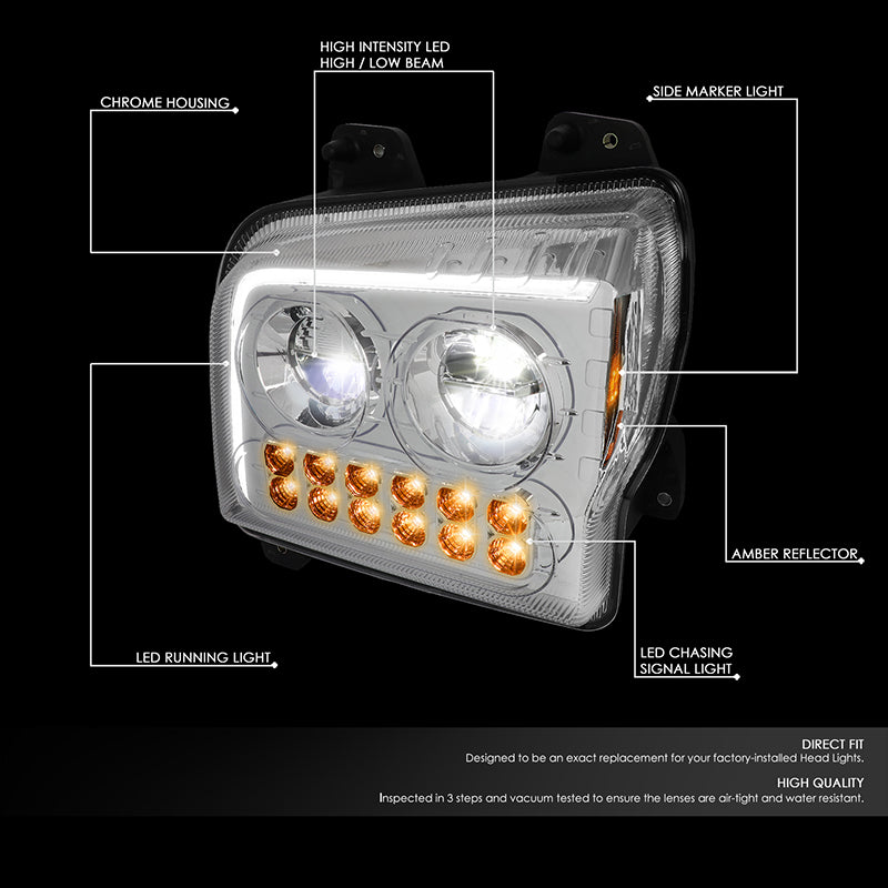 DNA Motoring, 19-22 Kenworth W990 LED DRL Sequential Turn Signal Headlights - Chrome Housing