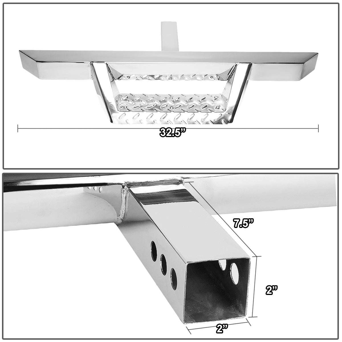 CAAP, 2" Receiver 32.5" L x 2.25" Square Trailer Tow Hitch Step Bar - Stainless Steel